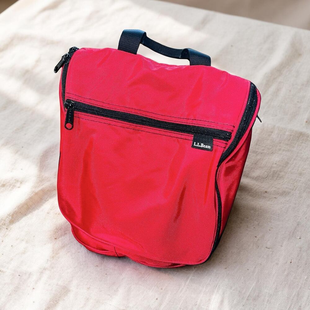 LL Bean Toiletry Bag Hanging Organizer Expand Shower Makeup Red Travel Bag 0wp01